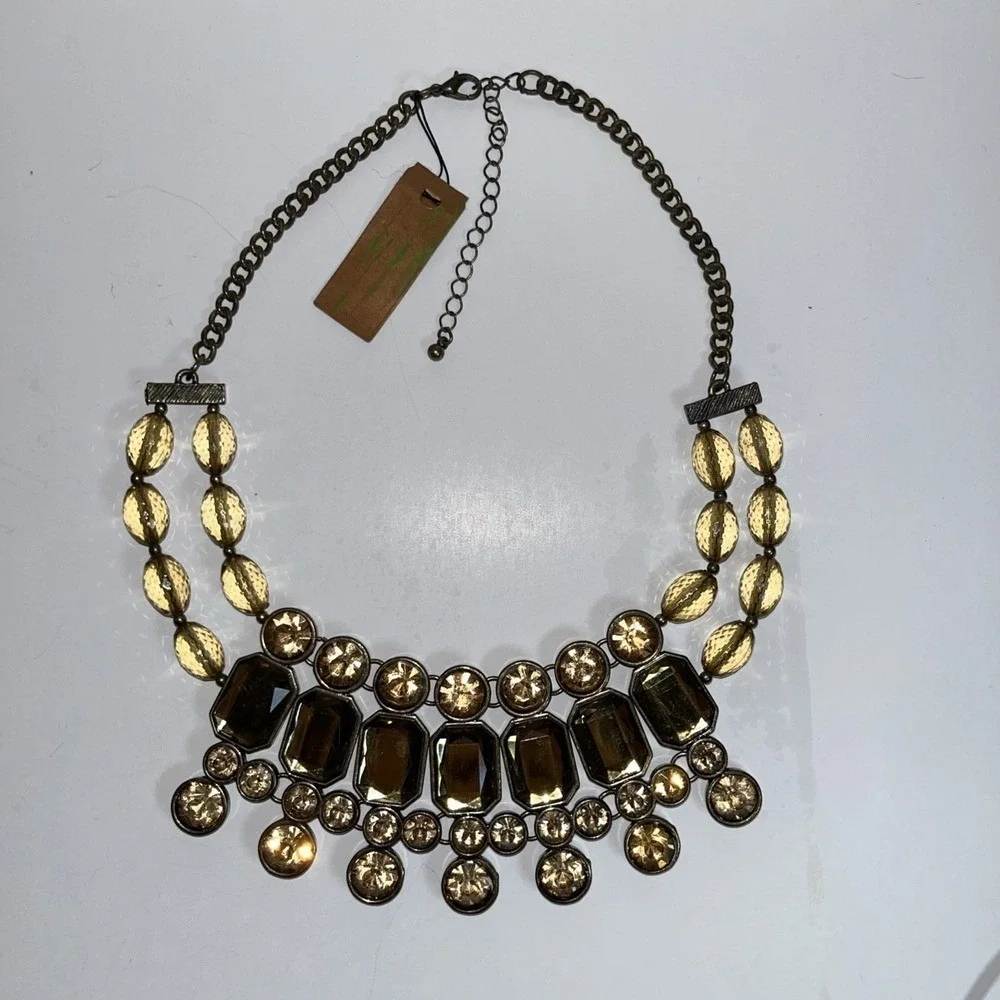 Statement Necklace Faceted Beads Chunky Gems Bib Chain Fashion Jewelry Gold Tone